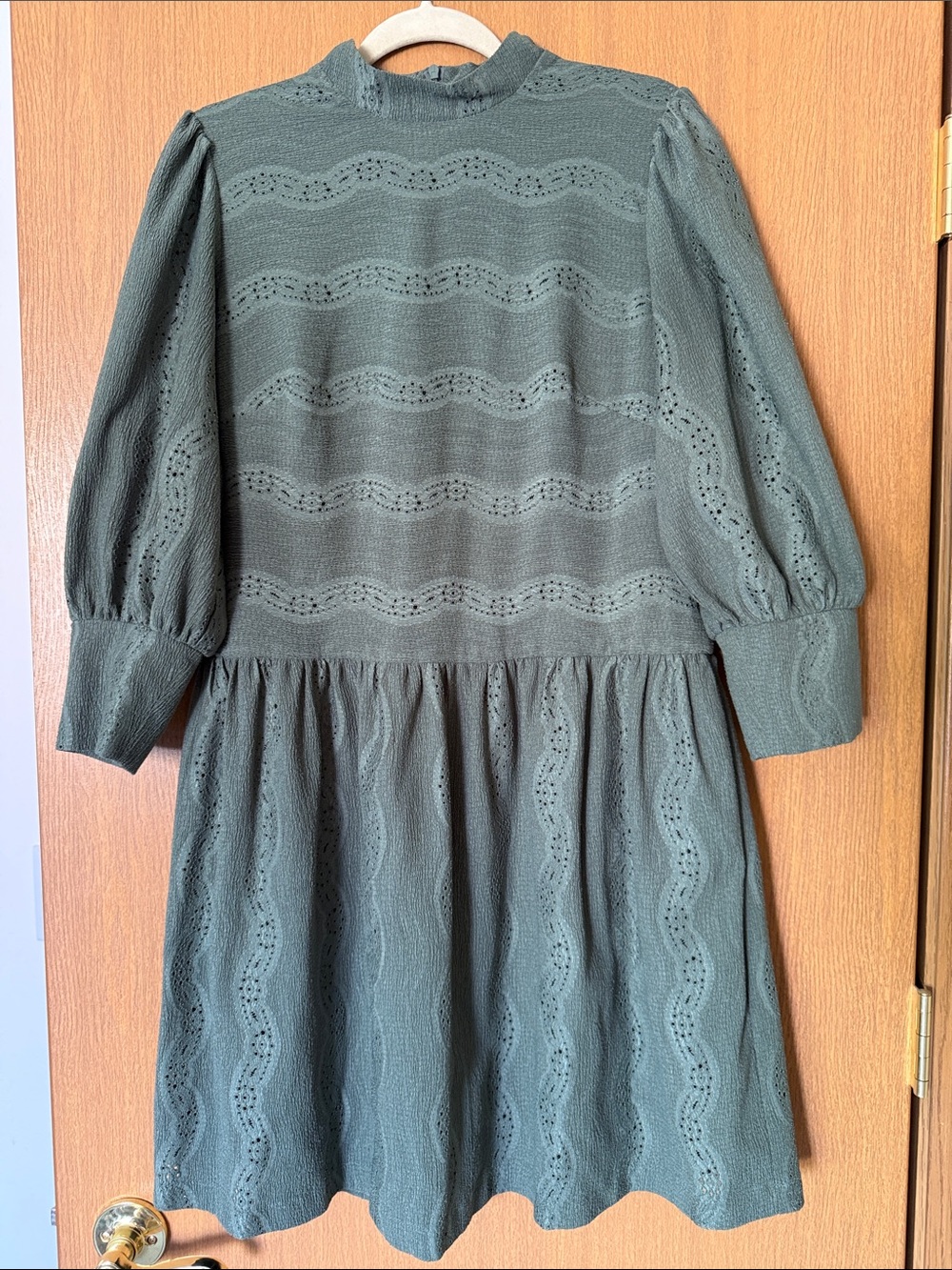 Donna Morgan Olive Green Eyelet Knit Dress – Size 10